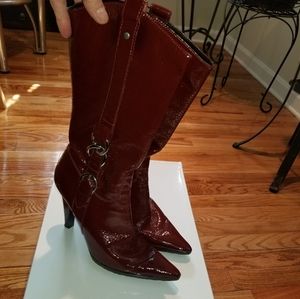 Nine west burgundy patent boots - 7